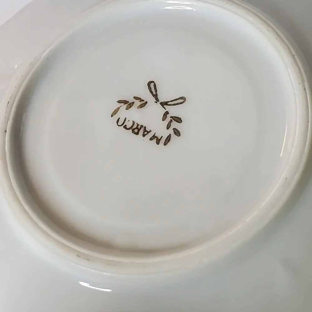 Vintage Mid Century Marco Tea Cup and Saucer Set pink rose gold trim Great condi